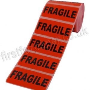Fragile, Red Labels, 50 x 25mm - Roll of 500