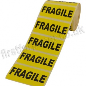 Fragile, Yellow Labels, 50 x 25mm - Roll of 500