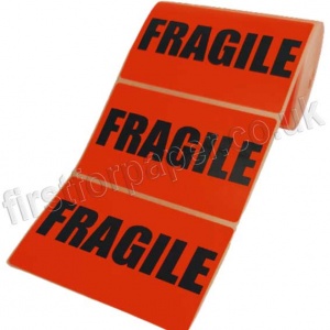 Fragile, Red Labels, 101.6 x 63.5mm - Roll of 500