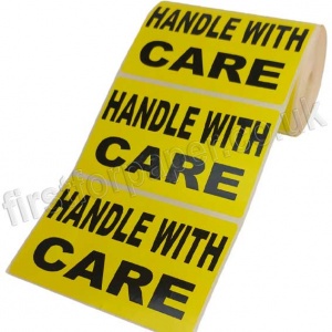 Handle With Care, Yellow Labels, 101.6 x 63.5mm - Roll of 500