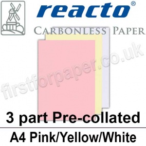 Reacto Carbonless NCR, 3 part pre-collated, A4, Pink/Yellow/White - 167 Sets