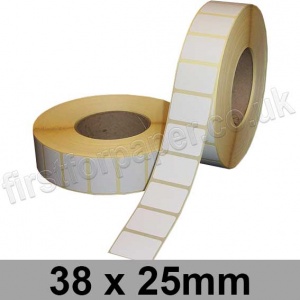 White Semi-Gloss, Self Adhesive Labels, 38 x 25mm, Permanent Adhesive - Roll of 5,000