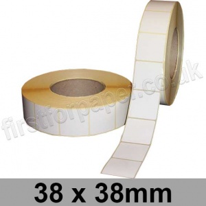 White Semi-Gloss, Self Adhesive Labels, 38 x 38mm, Permanent Adhesive - Roll of 3,000