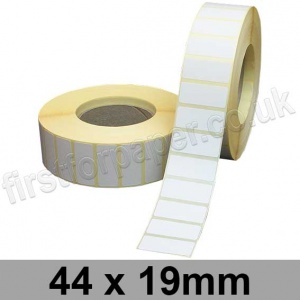 White Semi-Gloss, Self Adhesive Labels, 44 x 19mm, Permanent Adhesive - Roll of 5,000