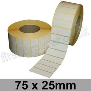 White Semi-Gloss, Self Adhesive Labels, 75 x 25mm, Permanent Adhesive - Roll of 5,000