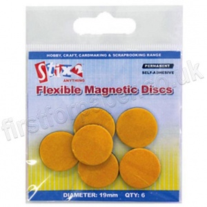 19mm Dia, Self Adhesive Magnetic Discs - Pack of 6