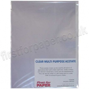 Multi-Purpose Clear Acetate Sheets, 100mic,  A4 - 5 sheets