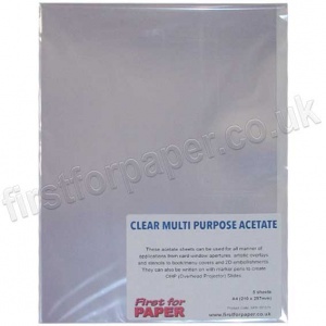Multi-Purpose Clear Acetate Sheets, 100mic,  A4 - 5 sheets