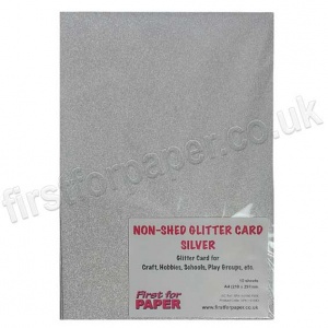 A4 Non-Shed Glitter Card, Silver - 10 Sheets