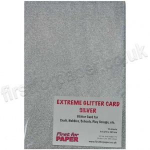 A4 Extreme Glitter Card, Silver - 10 sheets