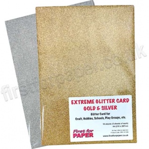 A4 Extreme Glitter Card, Gold & Silver - 10 Sheets