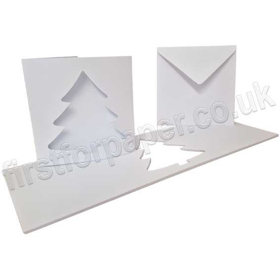 Dragonz, Xmas Tree Aperture, Plain White TwoFold Cards, 144mm Square With Envelopes Pack of