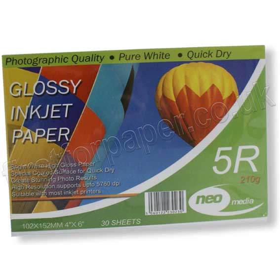 Glossy Inkjet Paper, 210gsm, 4 x 6" (102 x 152mm) 30 sheets First