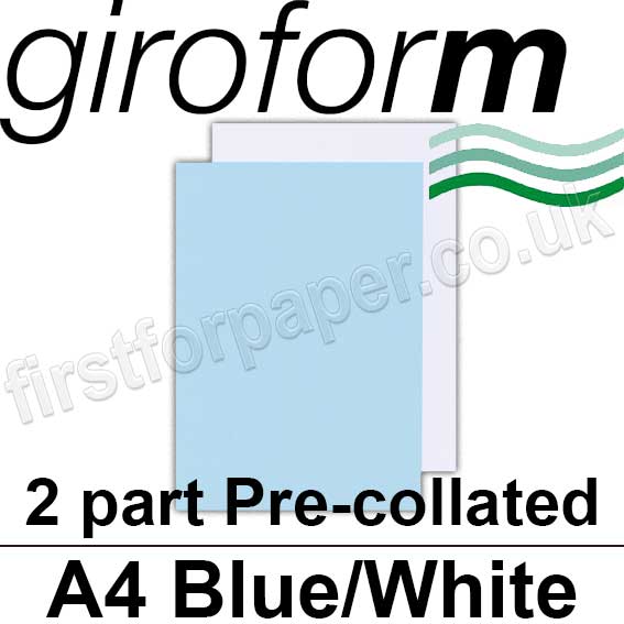 Giroform Carbonless NCR, 2 part precollated, A4, Blue/White 250 Sets