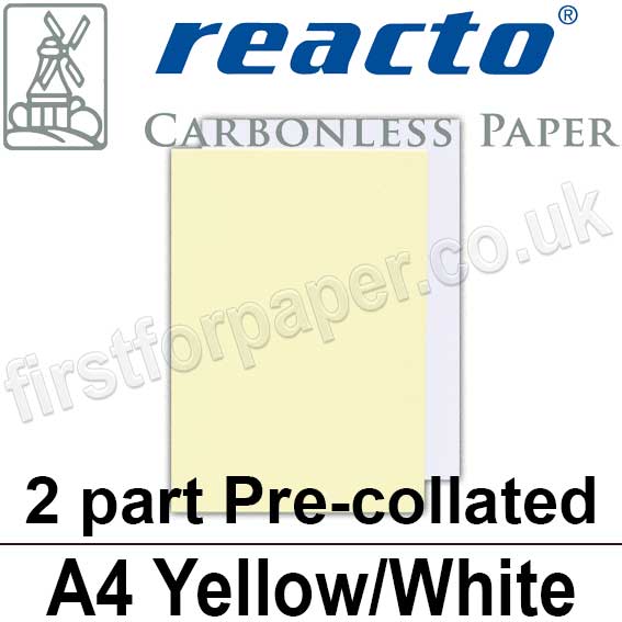 Reacto Carbonless NCR, 2 part precollated, A4, Yellow/White 250 Sets