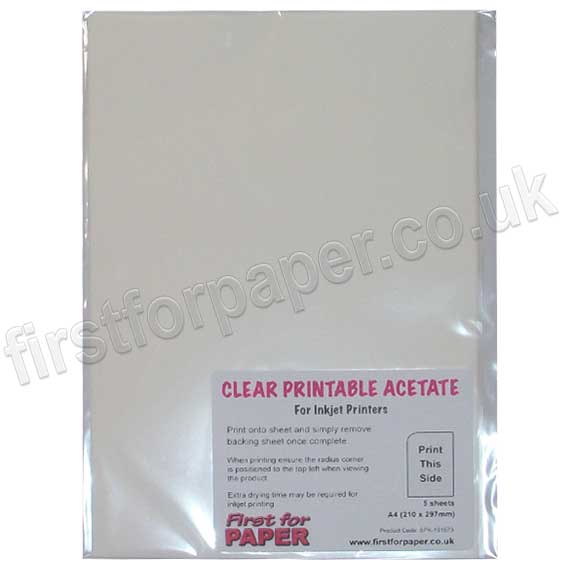 Clear inkjet Printable Acetate, A4 5 sheets First for Paper