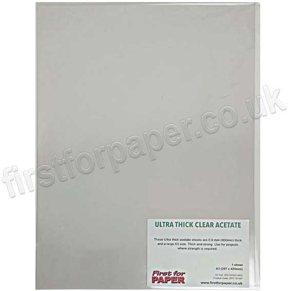 Ultra Thick Clear Acetate Sheet, 900mic, A3 1 Large sheet First for